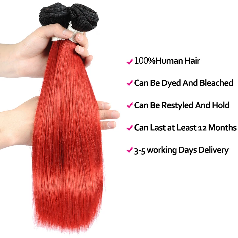 Remyblue Lucky Red 99J пучки с закрытием бордовый Омбре бразильские прямые волос Remy