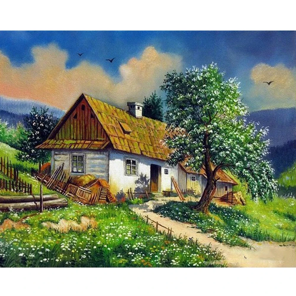 GLymg Diy Алмазная картина домик дерево пейзаж вышивка крестиком полностью