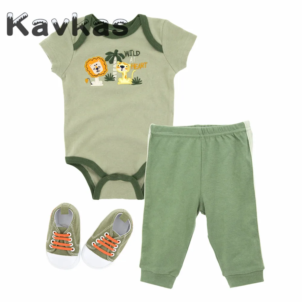 TZ6092 Kavkas/комплект летней одежды для малышей, короткий рукав, хлопок, мультяшный дизайн, детские комбинезоны, Одежда для новорожденных, боди+ штаны+ шапочка/обувь - Цвет: TZ6092