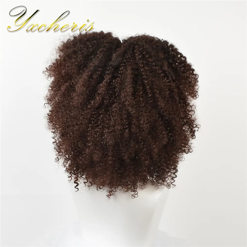 YXCHERISHAIR короткие Синтетические афро кудрявый вьющиеся Искусственные парики высокое температура волокно швейцарский кружево коричневый, черны