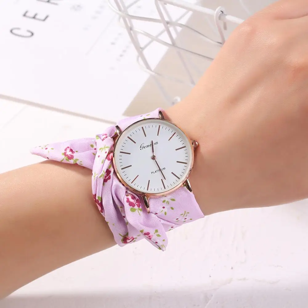 Montre Vogue цветочный ремешок наручные часы женские жаккардовые кварцевые часы, Женева браслет часы Relogio Feminino дропшиппинг
