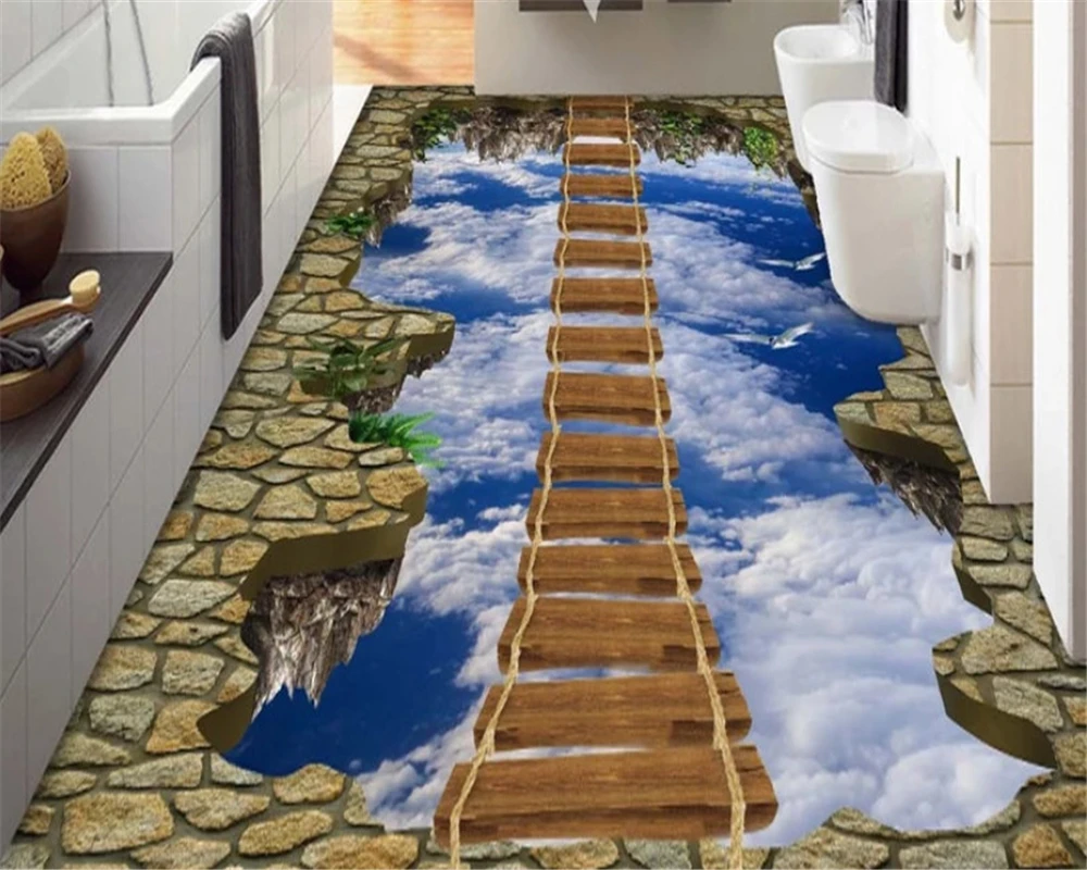 

beibehang Custom personalized wallpaper walkway showroom living room sky wooden bridge 3D floor painting wallpaper for walls 3 d