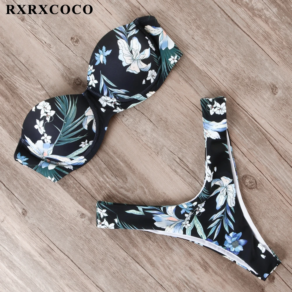 RXRXCOCO, сексуальный бандаж, бикини, пуш-ап, купальник для женщин, купальник, Бразильский бикини, набор,, летний, Одноцветный, купальник, низкая талия, костюм