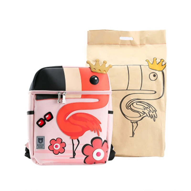 Flamingo BEDDYBEAR школьные корейские длинные Beddybear Начальная школа дети креативный мультяшный рюкзак снижена Ridge пакет - Цвет: Flamingo