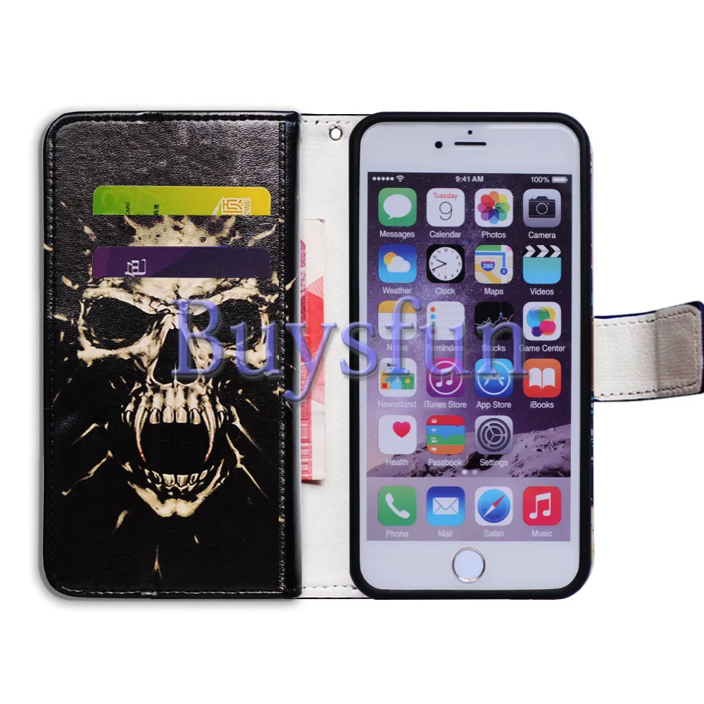 Bcov Black Fangs Skull Style Stand Leather Wallet Cover Case For iPhone 4 4S 100021122 |