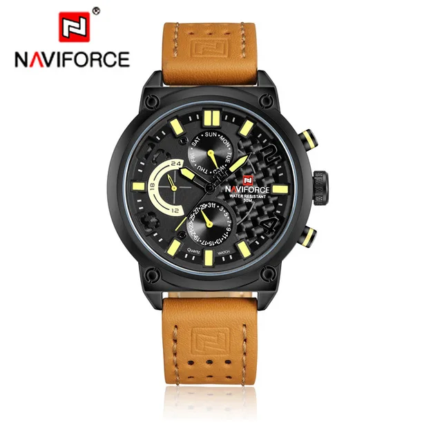Топ Элитный бренд NAVIFORCE для мужчин часы модные повседневное кварцевые наручные календари водостойкие человек Relogio Masculino 9068 - Цвет: black yellow