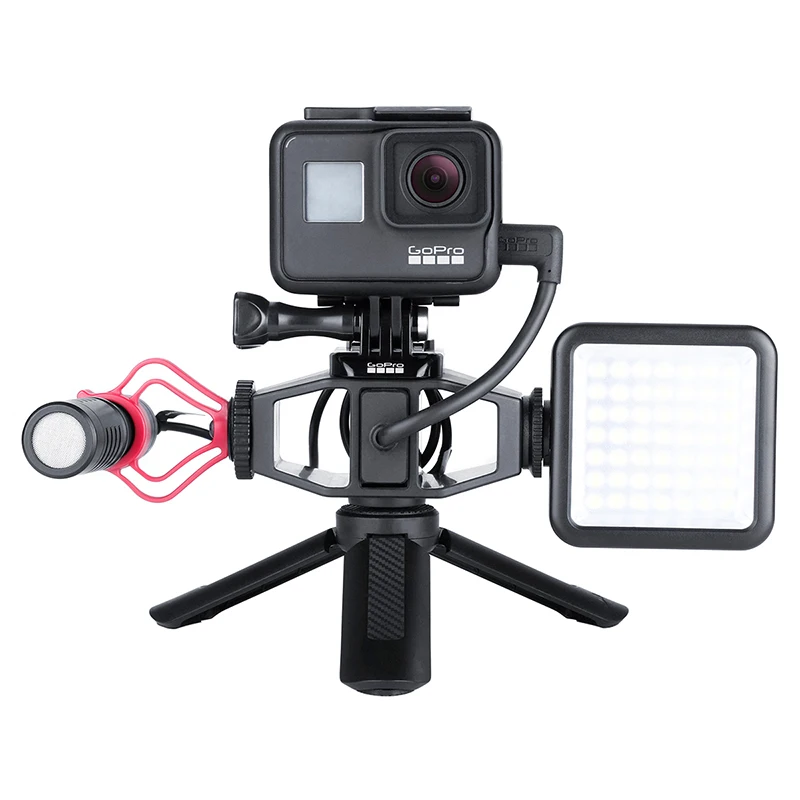 Go Pro Vlogging установочный кронштейн двойной Холодный башмак микрофон и светильник штатив крепление для GoPro Hero 8 7 6 5 SJcam eken спортивные камеры
