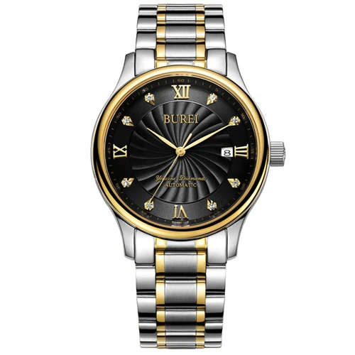 SGoldBlack Montre Homme BUREI часы люксовый бренд мужские водонепроницаемые механические Автоматические наручные часы мужские часов Relogio Masculino - Цвет: SGoldBlack