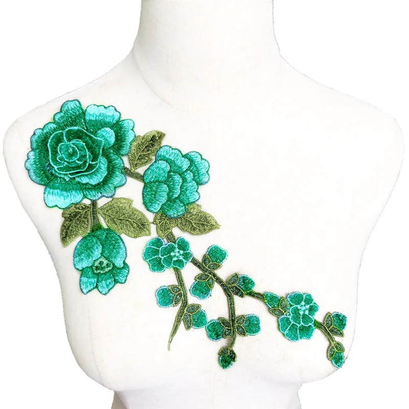 Вышитая нашивка для шитья 29 см розы цветы 3D темно зеленые пионы свадебные