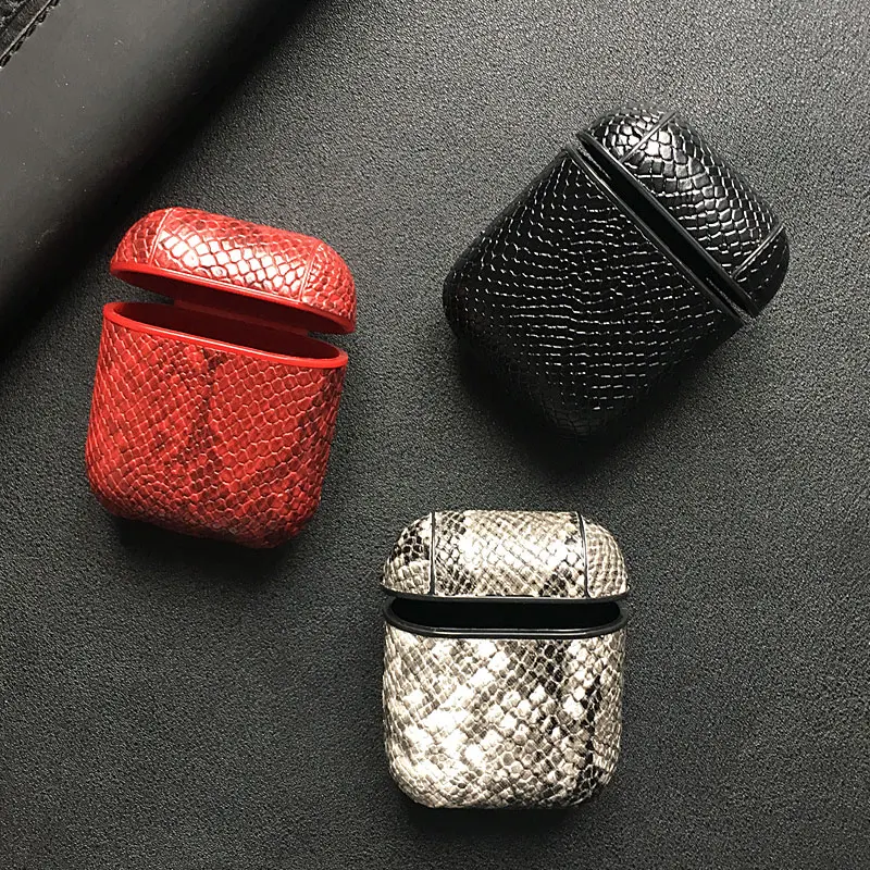 Змеиная кожа наушники из искусственной кожи чехол для Apple Airpods Bluetooth гарнитура защитный противоударный чехол для Air Pods сумки для хранения