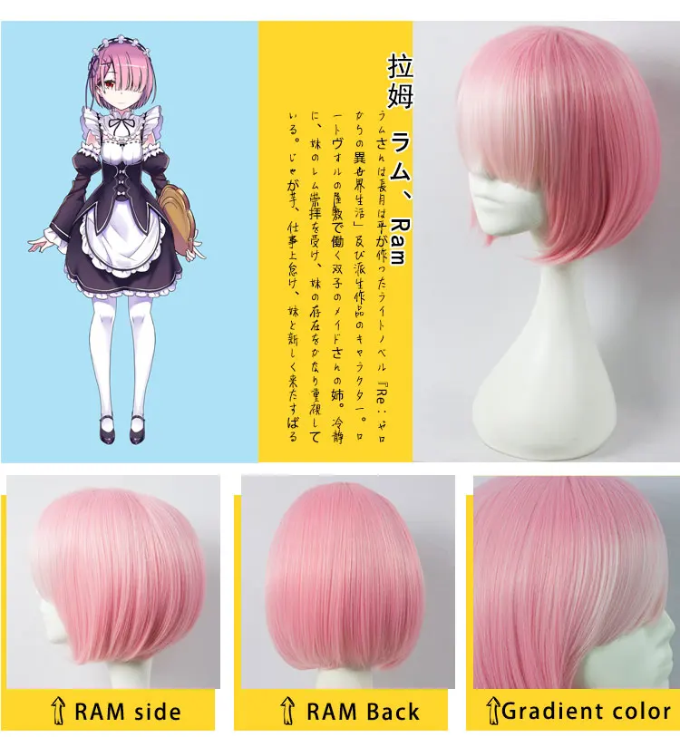 HSIU Градуированный цвет REM косплей парик или ram Косплей парики Re: Zero начала жизни в другом мире костюм играть костюмы на Хэллоуин