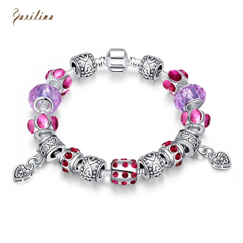 Оригинальный серебряный цвет сердца фиолетовый браслет из бисера для женщин с