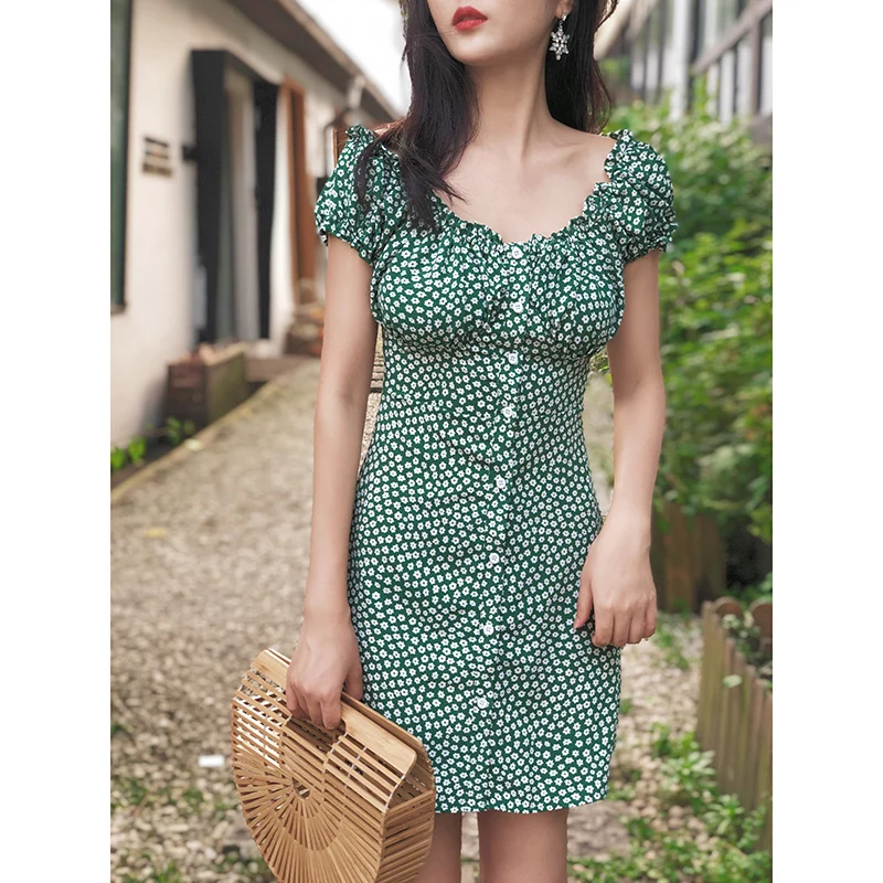 Женская летняя одежда зеленое винтажное платье в стиле бохо пляжные мини-платья