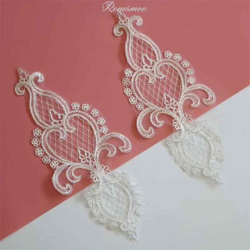 2 шт. модные цвета слоновой кости прозрачные блестки кружева аппликация вышивка