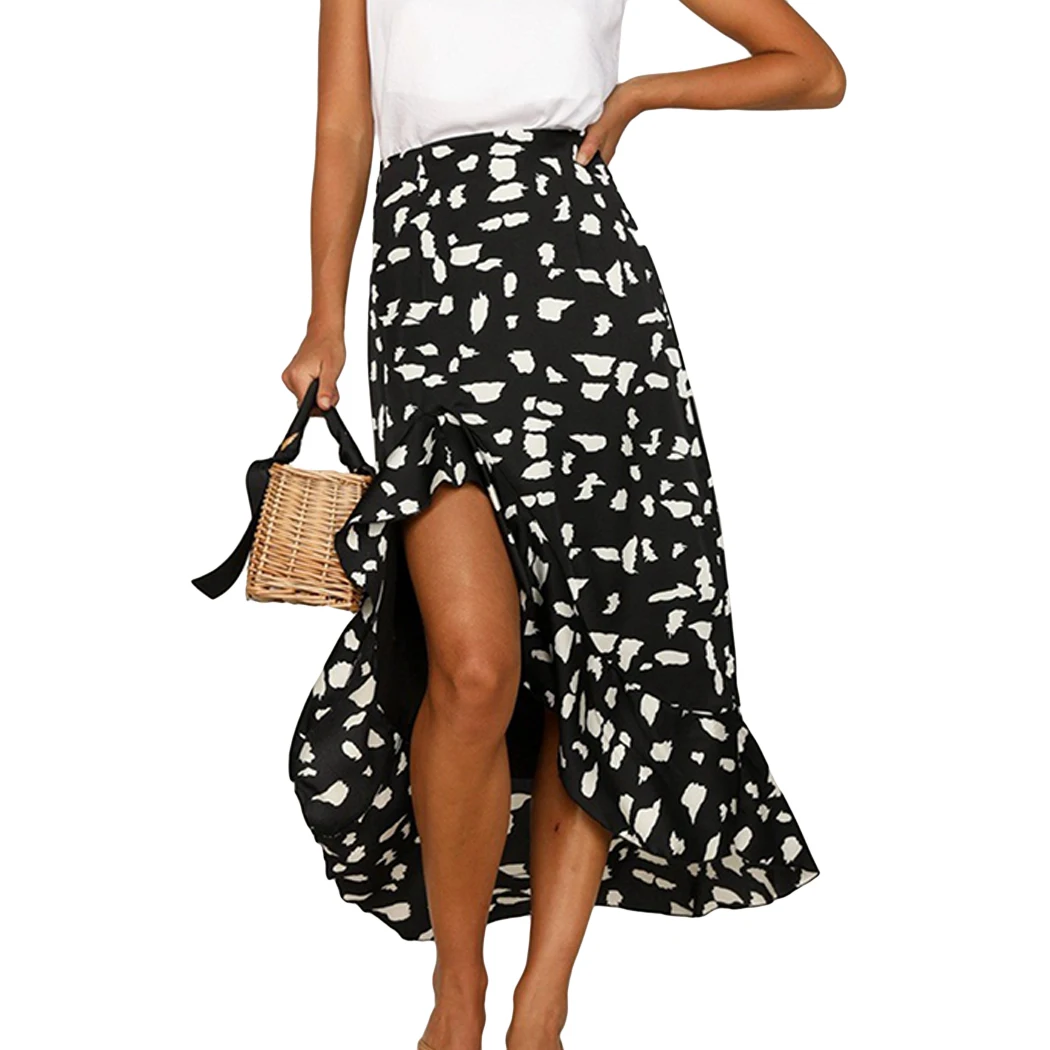 Дамское летнее богемное пляжная юбка миди Мода Высокая талия нерегулярные