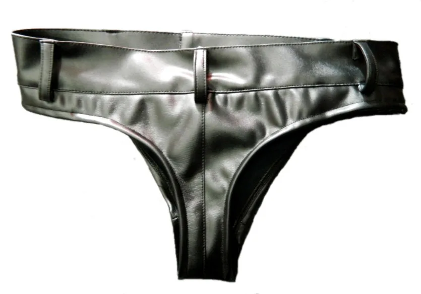 

Gay Men Underwear Men Button Thongs and G Strings PU Leather Sexy Underwear Black Erotic Men's Thongs String Homme