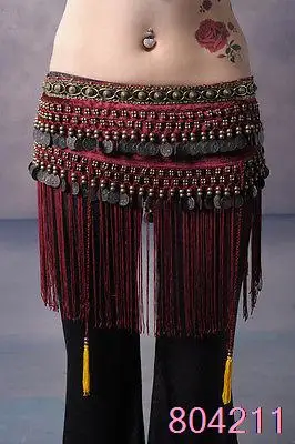 Женский набедренный костюм для танца живота с бахромой и медными монетами 3 цвета