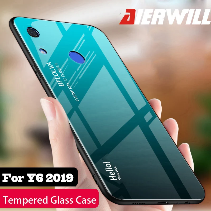 Роскошный стеклянный чехол для huawei Y6 2019 Чехол 9H силиконовый из закаленного