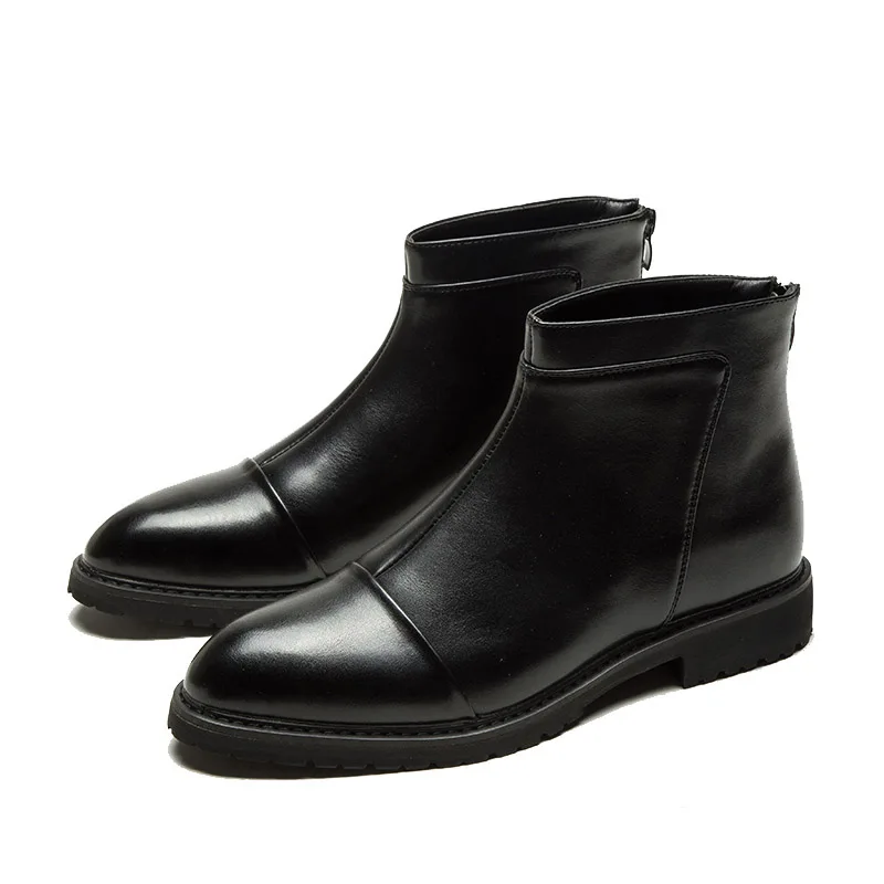 Black ZYD21 Misalwa/мужские коричневые кожаные ботинки на молнии; деловой официальный офисный полуботинки с заклепками; стильные мужские Ботинки Челси в Корейском стиле; - Цвет: Black ZYD21