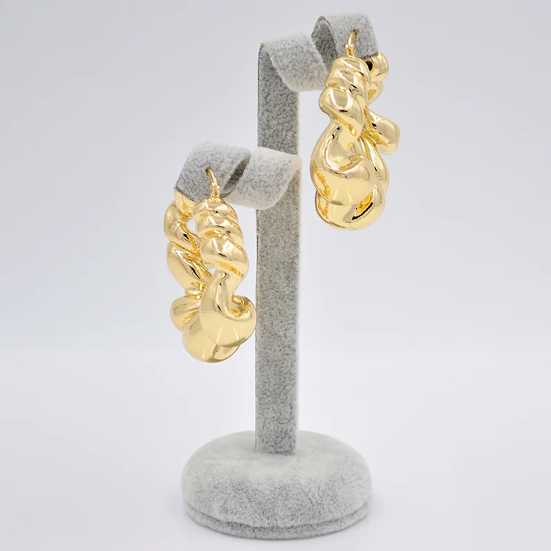 Женские медные сережки обручи Sunny круглые витой веревочки с подвеской вечерние