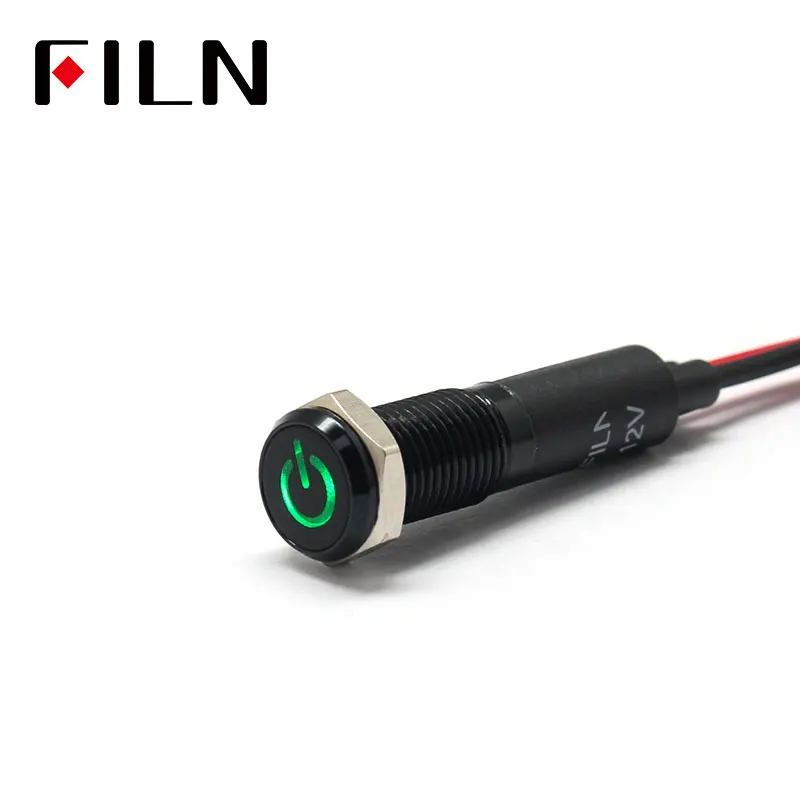 

FILN 8 мм приборная панель автомобиля символ питания светодиодный красный желтый белый синий зеленый 12 В светодиодный индикатор с кабелем 20 см