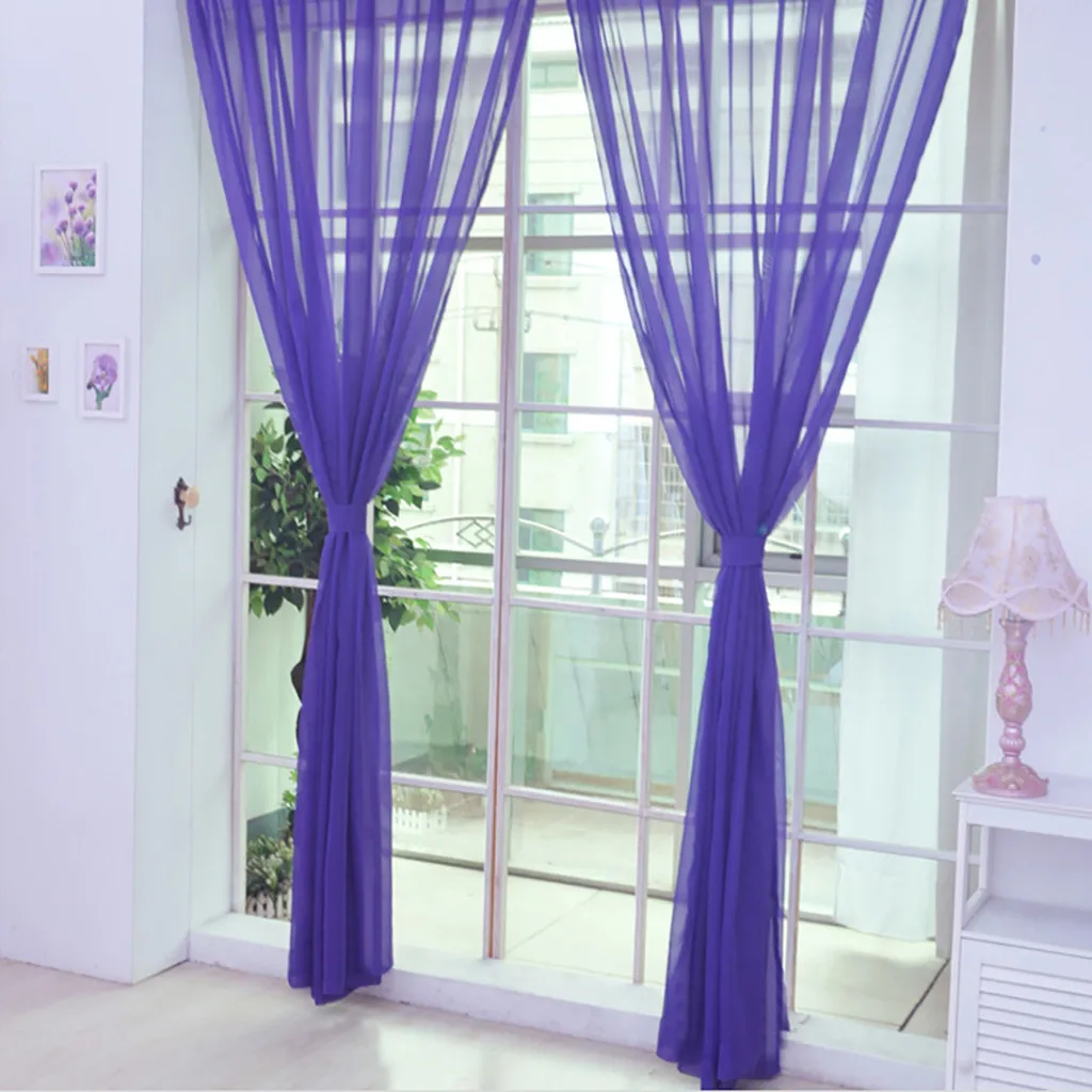 Curtain Pure Color Tulle Door Window Drape Panel Sheer Scarf Valances Modern bedroom Living Room Curtains Cortinas D1 | Дом и сад