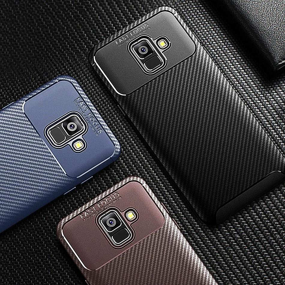 Silicone Case For Samsung Galaxy A6 2018 Shockproof Carbon Fiber Soft TPU Cover Plus Silicon |
