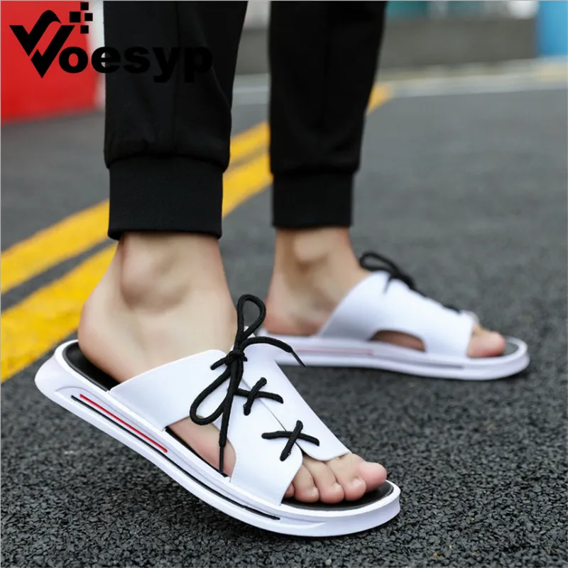 Сланцы Мужские дышащие пляжные шлепанцы плоская подошва римские сандалии летняя