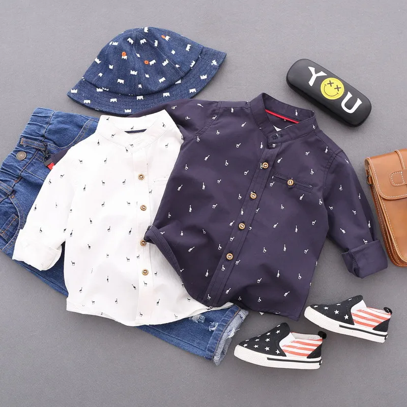 Хлопковые рубашки для маленьких мальчиков весенние с длинными рукавами Детская