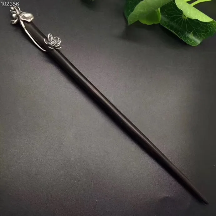 Серебряный 3d Лотос Ebony Hairstick винтажная китайская шпилька цветок Деревянная вилка для волос женские аксессуары для волос шпилька 18 см WIGO1285 - Окраска металла: WIGO1285 Stick