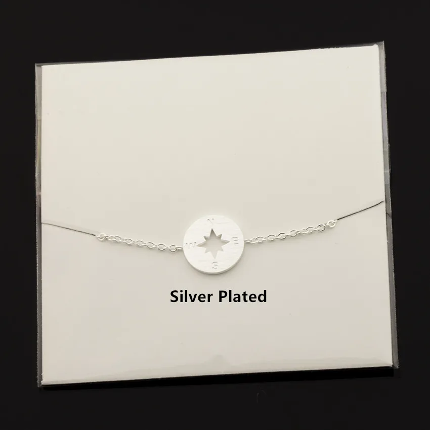 V Attract Vintage Compass Charm Bracelet Gold Silver Stainless Steel Chain Simple Geometric Round Pulseira Women Men Jewelry