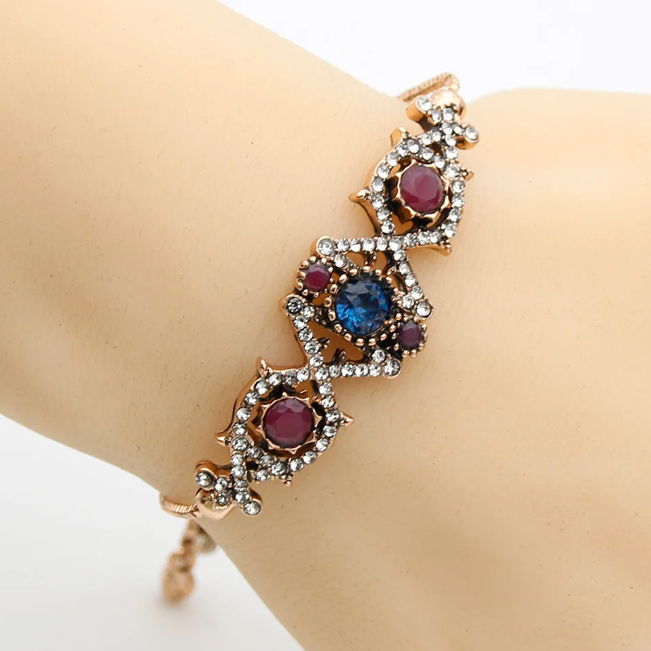 Модный турецкий женский браслет Ehnic из смолы античный золотой цвет полый