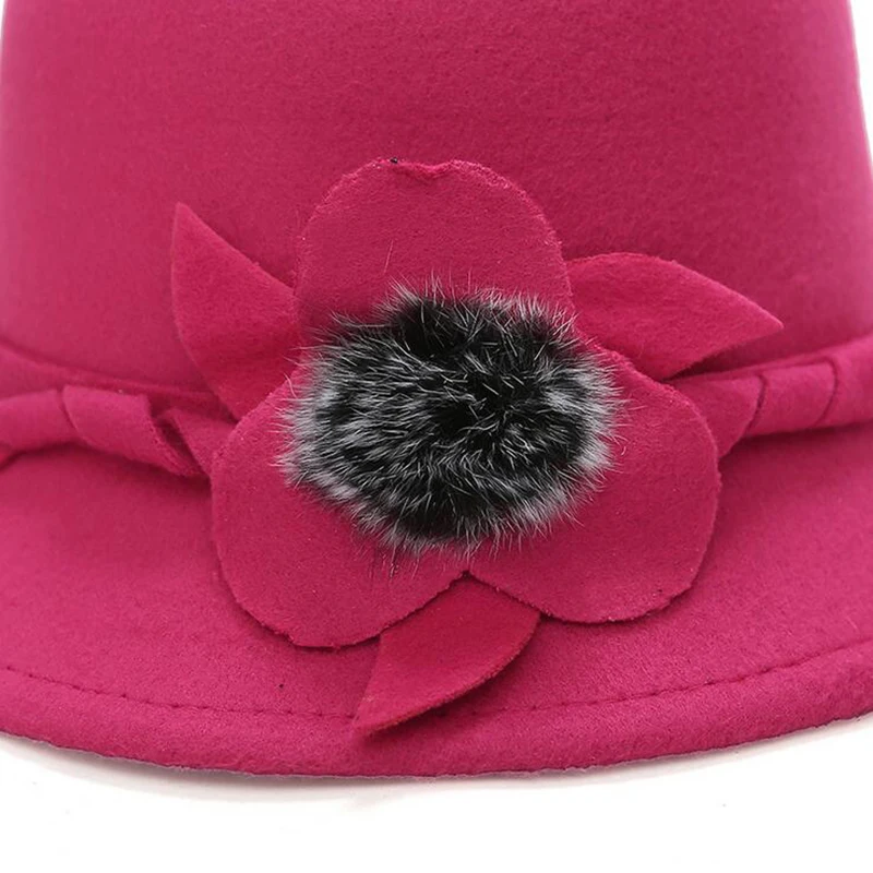 2017 Горячая Мода Женская винтажная Имитация шерсти роза цветок фетровая шляпа