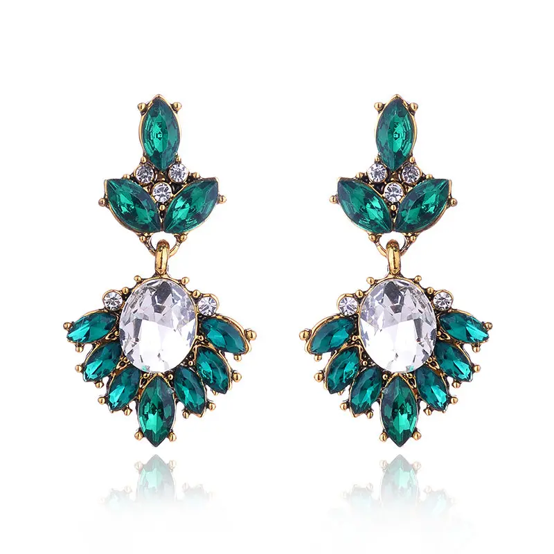 green LUBOV винтажные античные золотые прозрачные стразы серьги для женщин Bijoux Brincos женский Рождественский подарок - Окраска металла: green
