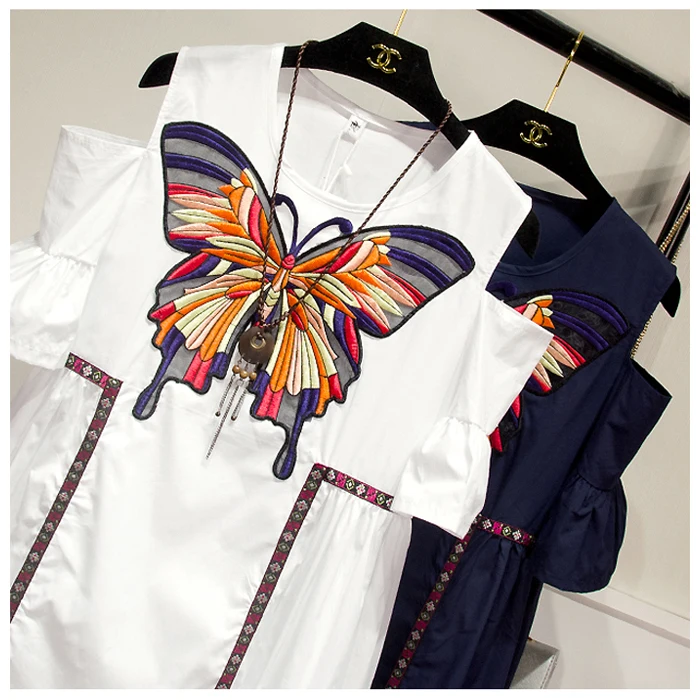 Летнее платье размера плюс для женщин с открытыми плечами свободного кроя