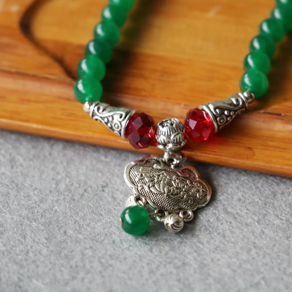 Женский многослойный браслет из халцедона с подвеской-замком 6 мм | Украшения и