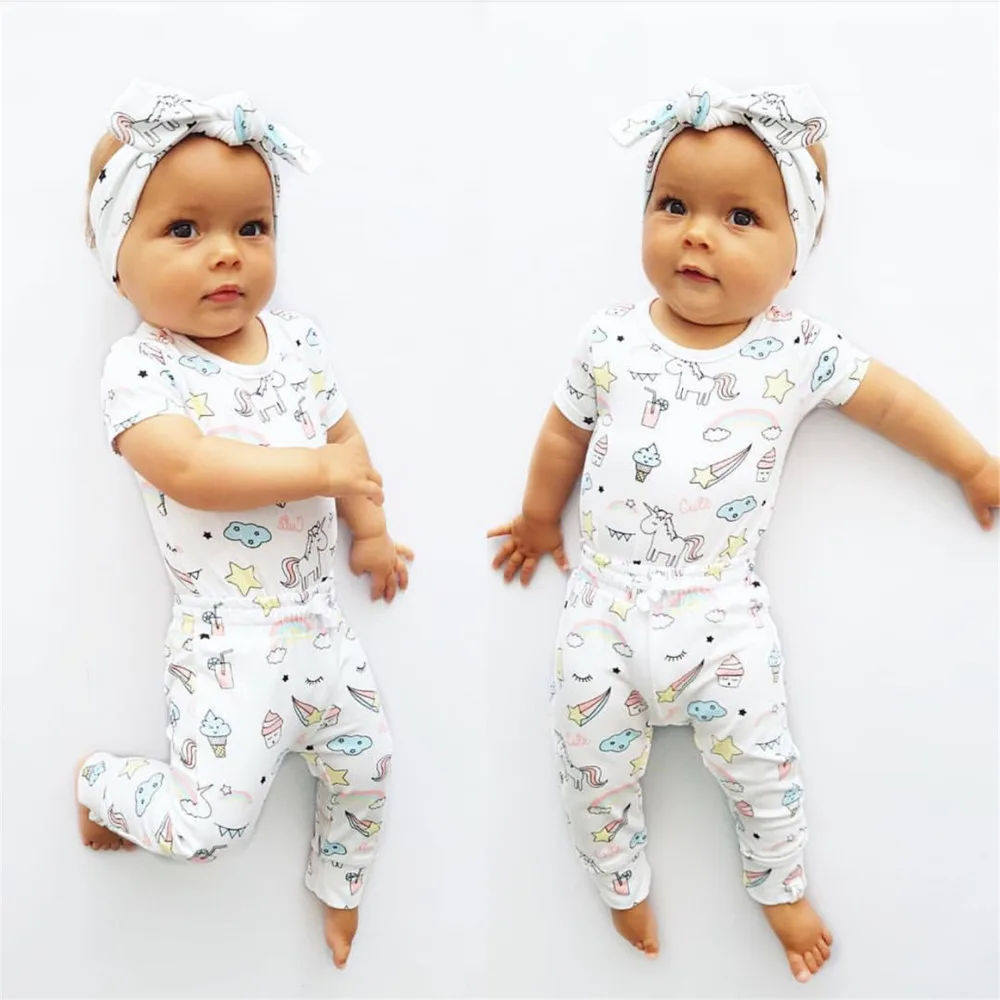 Летняя одежда для новорожденных девочек Пижамы малышей Комплект одежды