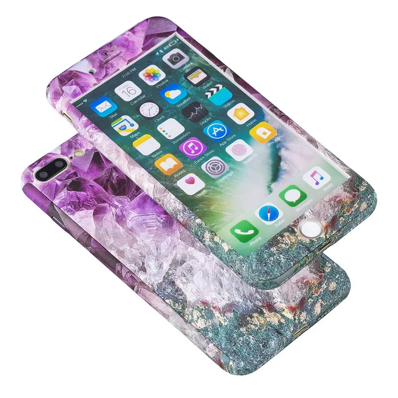 New 23 FTAIDKJ 360 градусов Полная защита тела мраморный камень PC чехол для iphone SE чехол зеленый лист Capa для iphone X 7 6 6S 8 Plus 5 5S - Цвет: New 23