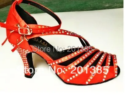 Дешевые новые женские красные атласные туфли со стразами для латинских бальных