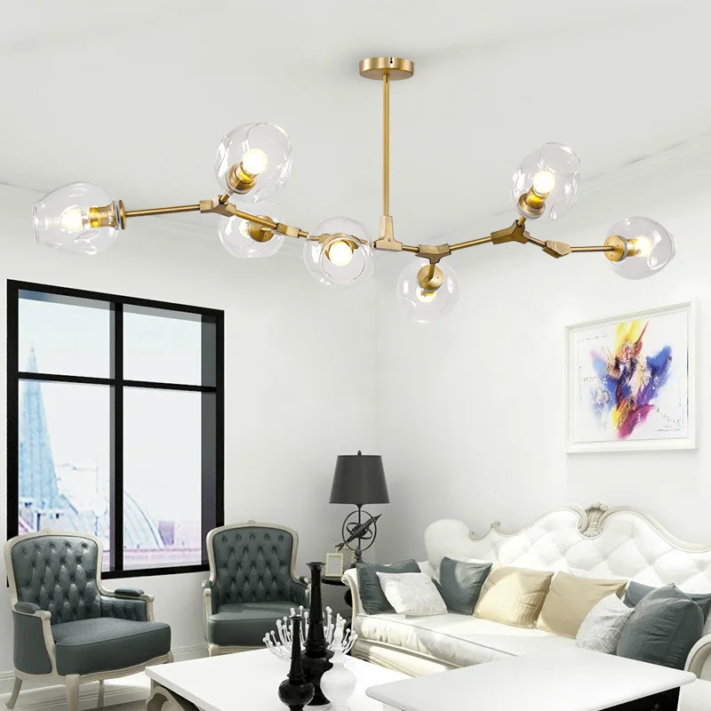 

Modern Glass Chandelier 3/5/6/8/9 Heads Molecular Bubble Ball Art Deco Bedroom Droplight Kitchen light led Avize Lustre