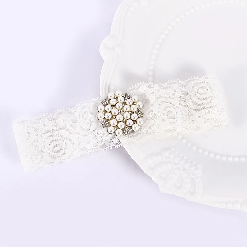 Детский кружевной ободок принцессы со стразами для новорожденных крестины