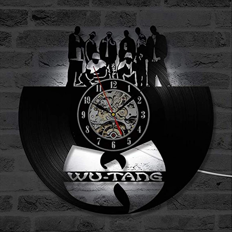 Настенные часы с виниловой пластинкой, современный дизайн, WU TANG CLAN, хип-хоп браслет, горячая Запись CD, светодиодный, 7 цветов, сменные настенные часы, подарок для фанатов
