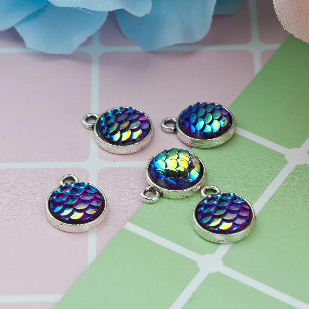 DoreenBeads сплав на основе цинка и Русалка из смолы Рыба/дракон весы Подвески Круглые