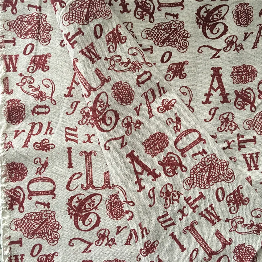 HMS 50x150 см хлопок лен ткань принт красный английская буква сделай сам домашний