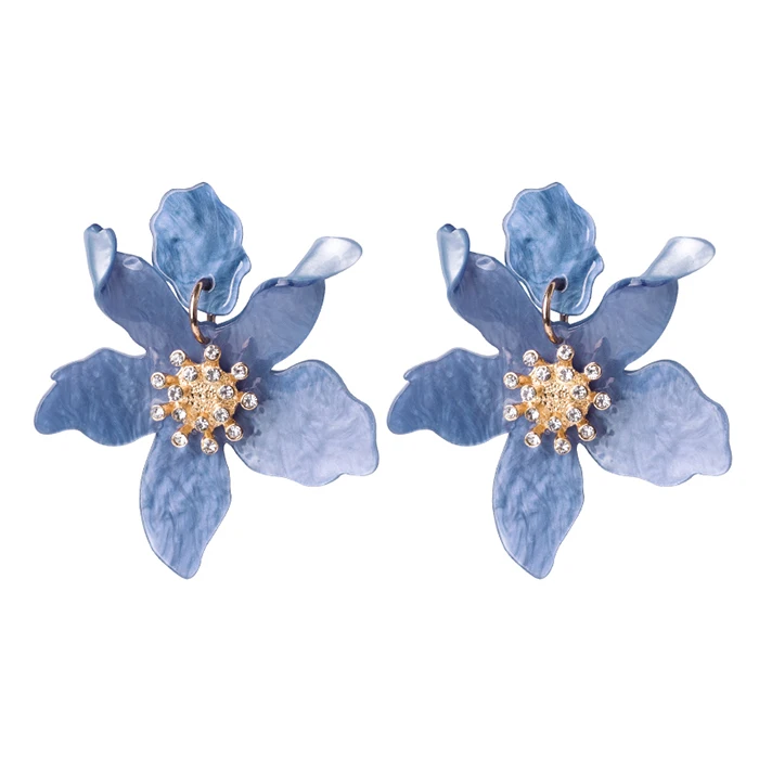 blue Trendy Big Acrylic Drop Earrings for Women Statement Vintage Wedding Party Earrings Fashion Jewelry Dangle Flowers Brincos - Окраска металла: blue