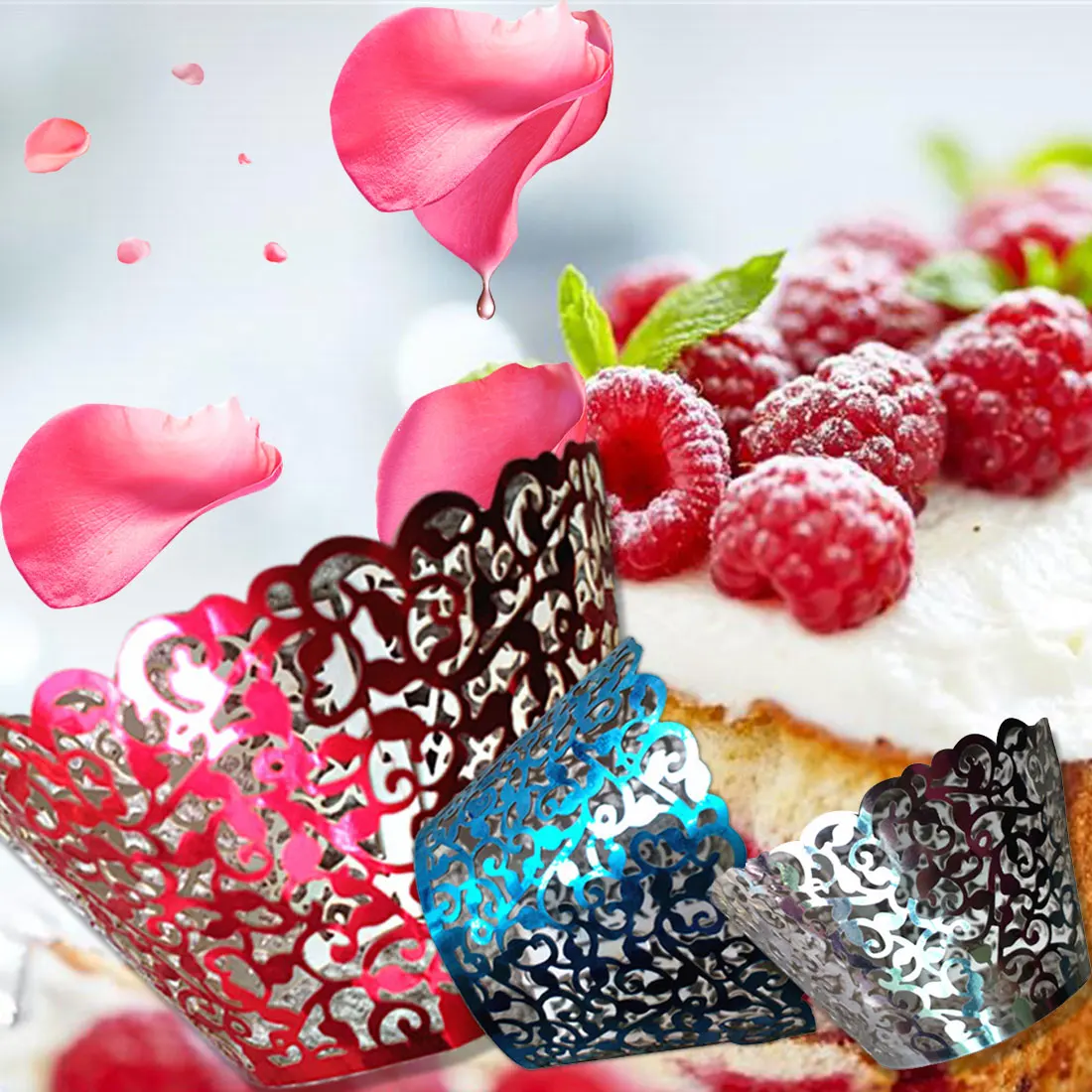 12 шт лазерная резка обертки для кекса Декор Свадьба День рождения украшение