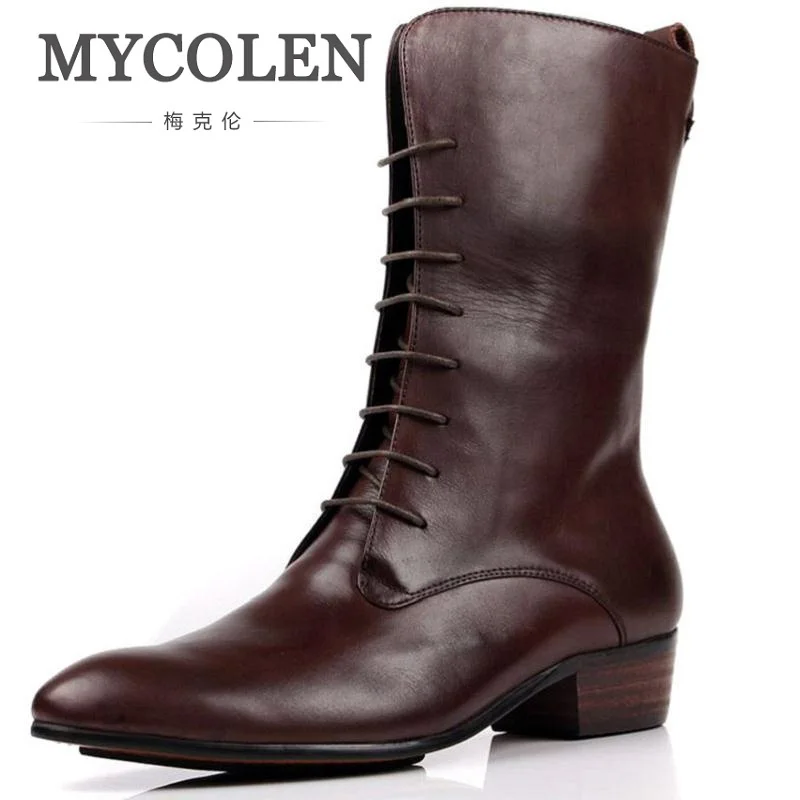 Мужские ботинки из натуральной кожи MYCOLEN мотоциклетные до середины икры на