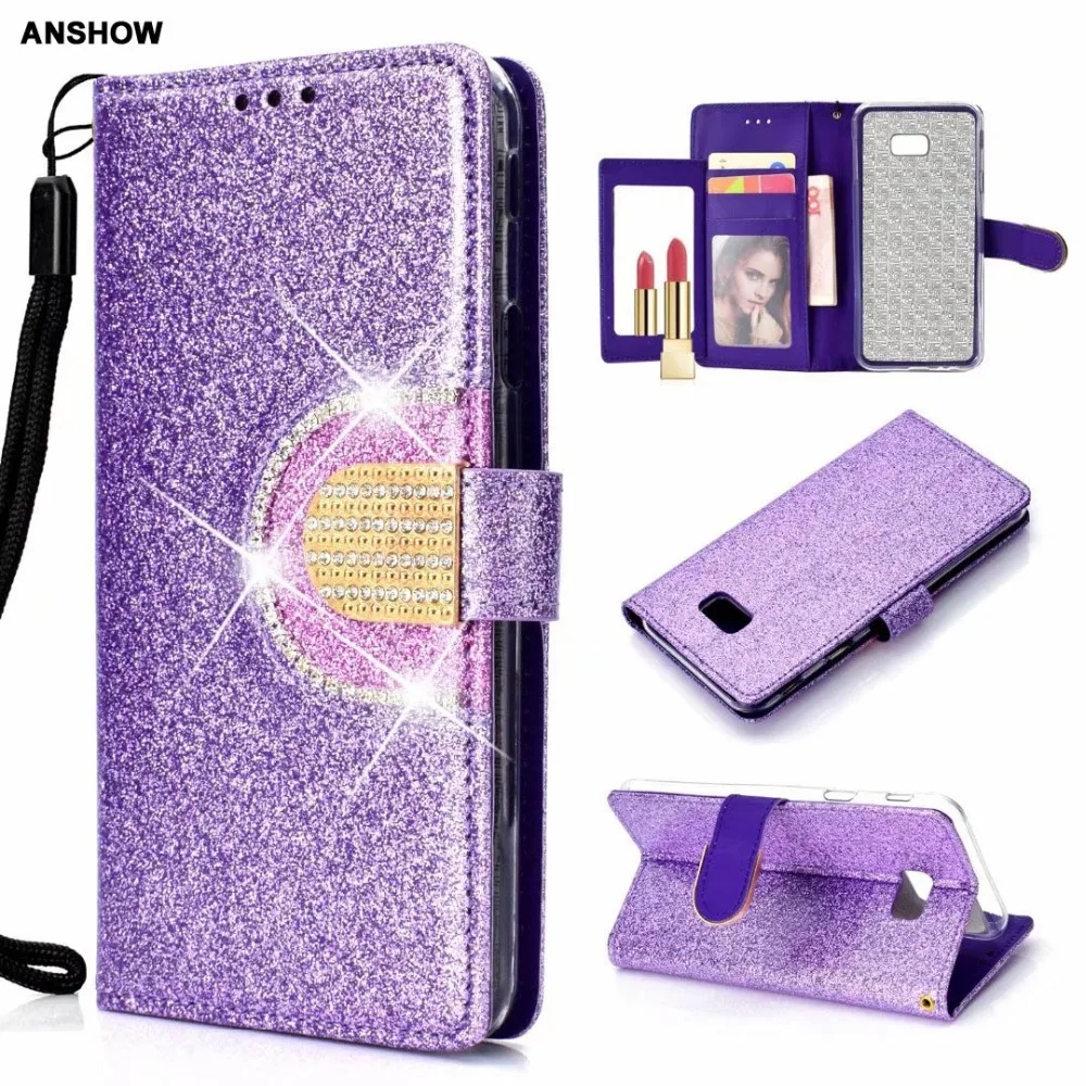 С украшениями алмазный зеркальный кожаный чехол кошелек с блестками для MOTO G6 Play E5