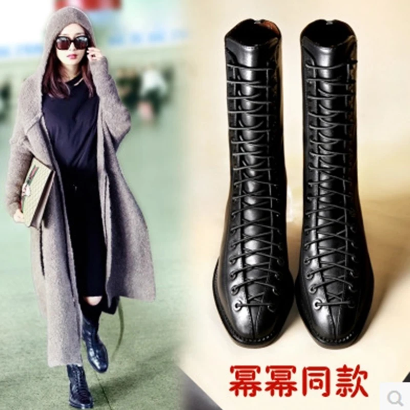 Сапоги для верховой езды до середины икры с перекрестной шнуровкой спереди