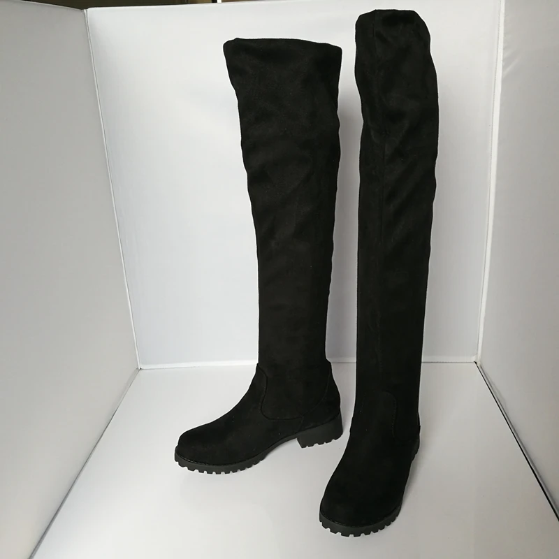 REAVE CAT/Большие размеры 32-43 Для женщин Сапоги выше колена Туфли без каблуков ботинки Sapatos femininos из флока цвет: черный, синий красный мода Повседневное PH049